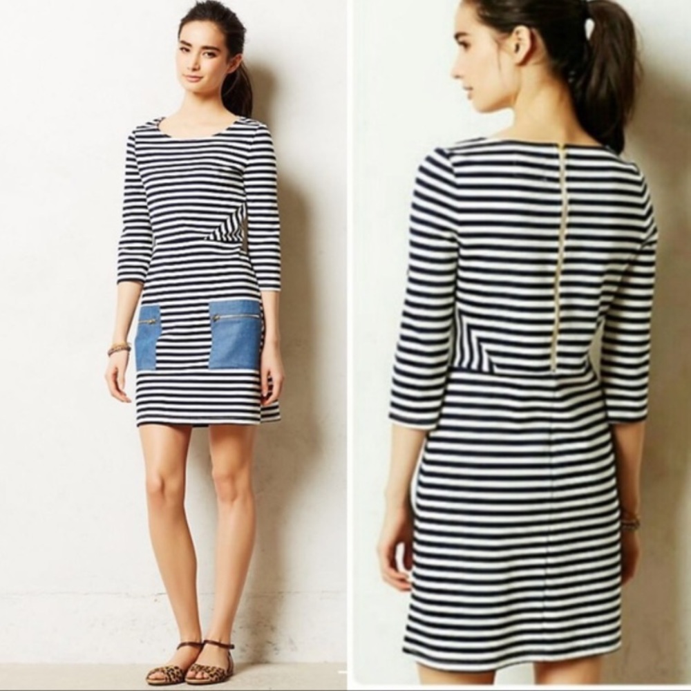 🌸 3/$30 Tabitha Anthropologie Nautical Marin Striped Dress